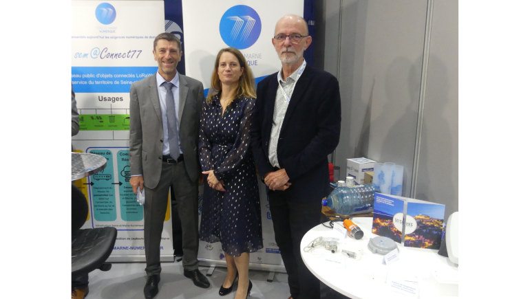 Dominique LEROY, directeur général des services accompagné de Chloé BOITIER, Directrice des Ventes TCD (territoires Connectés et Durables) chez Sogetrel et Jean-Louis BRUNET, Directeur adjoint de l’aménagement et des services numériques